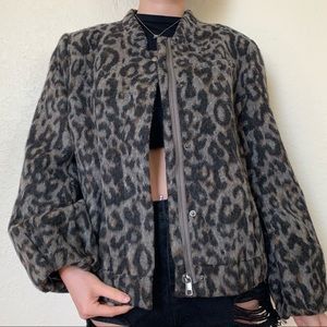 Banana Republic Grey Cheetah Print Fluffy Jacket